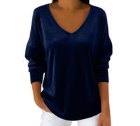 Top Donna Paillettes Scollo a V Canotta Con Paillettes Maniche Lunghe Crop Top Tinta unita Camicetta Top Sexy Vestito Festivo Gilet Elegante Y2k Abbigliamento Rave Scintillante Moda T-Shirt, blu