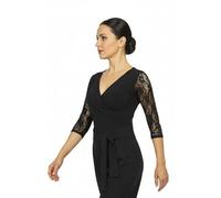 Top donna per ballo da sala, danza tandard, latino e tango - Scollo a Incrocio e Maniche in Pizzo 3/4