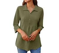 Top Donna Smoking Manica Tre Quarti Colore Solido con Risvolto e Spacco sull'Orlo Pullover Irregolare Camicia Elegante per Donne Camicetta Donna Elegante