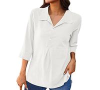 Top Donna Smoking Manica Tre Quarti Colore Solido con Risvolto e Spacco sull'Orlo Pullover Irregolare Camicia Elegante per Donne Camicetta Donna Elegante