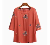 Top Donna T-Shirt Etno Manica Corta Ricamata Floreale Blusa Larga Sottile Retro