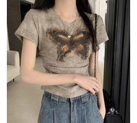 Top donna trendy tie dye stampa farfalla con maniche corte per eventi estivi
