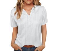 Top Donna,Women's Short Sleeve Cotton Linen Blouses LED Top T Shirt Solid Color Comfy Tops 2025 Spring Casual Top Maglia A Manica Lunga (White, S)