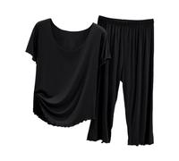 Top Estivo a Maniche Corte da Donna con Pantaloni Capri Pigiama Leggero da Indossare Casual per la casa da Donna Pigiami di Natale per Famiglia Tutti Uguali