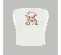 Top estivo casual e dolce senza spalline a fantasia con fiocco coniglio, vestibilità aderente, perfetto per l'estate L,M,S,XL,XS,XXL,XXSAnimale,Fumetto,PianteTessuto in maglia