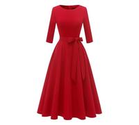 Top estivo casual per l'uso quotidiano, design rotondo con colore solido, perfettamente combinabile con tacchi per abiti eleganti, ideale per il clima caldo, abito da donna a righe, Colore: rosso, XXL