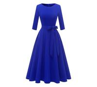Top estivo casual per l'uso quotidiano, design rotondo con colore solido, perfettamente combinabile con tacchi per abiti eleganti, ideale per il clima caldo, abito da donna a righe, Blu, L
