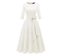 Top estivo casual per l'uso quotidiano, design rotondo con colore solido, perfettamente combinabile con tacchi per abiti eleganti, ideale per il clima caldo, abito da donna a righe, bianco, M