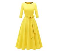 Top estivo casual per l'uso quotidiano, design rotondo con colore solido, perfettamente combinabile con tacchi per abiti eleganti, ideale per il clima caldo, abito da donna a righe, giallo., XXL