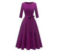 Top estivo casual per l'uso quotidiano, design rotondo con colore solido, perfettamente combinabile con tacchi per abiti eleganti, ideale per il clima caldo, abito da donna a righe, Lilla, XL
