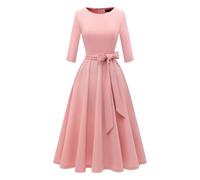Top estivo casual per l'uso quotidiano, design rotondo con colore solido, perfettamente combinabile con tacchi per abiti eleganti, ideale per il clima caldo, abito da donna a righe, Colore: rosa., XXL