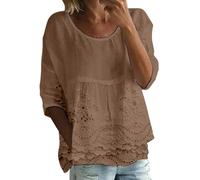 Top estivo da donna 2026, con stampa floreale, maniche a 3/4, scollo rotondo, camicetta bohémien, ideale per vacanze e uso quotidiano, 1c-caffè, L