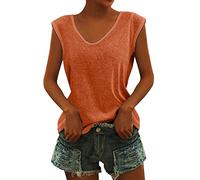 Top estivo da donna, casual, con scollo a V, tinta unita, casual, vestibilità larga, sexy da donna, Colore: arancione., M