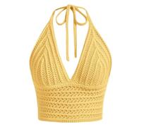 Top estivo da donna con schiena scoperta e allacciatura al collo, top con lacci, top all'uncinetto, top Y2K, vestibilità aderente, casual, senza maniche, con scollo a V, senza pancia, O giallo, L