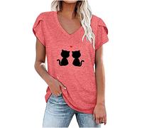 Top estivo da donna, elegante, maniche a petalo, maglietta con motivo animale, maglione con scollo a V, a maniche corte, alla moda, comoda, tunica, per adolescenti, ragazze, regalo per donne