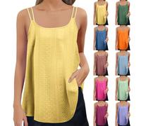Top estivo da donna, leggero e traspirante, top estivo da donna, con spalline estive, senza maniche, scollo rotondo, basic, Blu marino, L