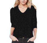 Top estivo da donna, maniche a tre quarti, scollo a V, t-shirt, stampato, largo, lateralmente, camicetta a tunica Farming Simulator 19, Nero , XL