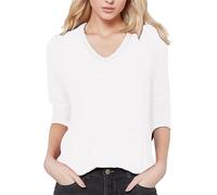 Top estivo da donna, maniche a tre quarti, scollo a V, t-shirt, stampato, largo, lateralmente, camicetta a tunica Farming Simulator 19, bianco, XL