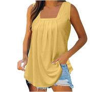 Top estivo da donna senza maniche, scollo quadrato, canotta a tunica plissettata fluida, vestibilità ampia, camicia pronta per la spiaggia per le giornate calde, 1A-giallo, M