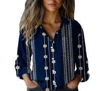 Top estivo da donna UK camicia in cotone stampato moda button down camicie casual a maniche lunghe camicetta, Marina Militare, 5XL