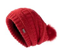 TOP-EX 100% lana da donna - Caldo berretto invernale lavorato a maglia con pompon Chicem, fodera in raso o pile foderato, Fodera in pile rosso, Taglia unica