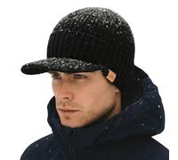 TOP-EX DryKnit - Berretto impermeabile da uomo, in lana merino, con visiera e fodera in pile, caldo berretto in lana merino, 96587_nero, XL/XXL