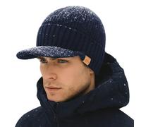 TOP-EX DryKnit - Berretto impermeabile da uomo, in lana merino, con visiera e fodera in pile, caldo berretto in lana merino, 96587_blu navy, Medium-Large