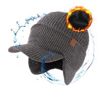 TOP-EX DryKnit Unisex impermeabile Inverno 50% lana merino lavorato a maglia con visiera e paraorecchie, fodera calda in pile, ideale per il freddo e gli sport all'aria aperta, Grigio_impermeabile, S