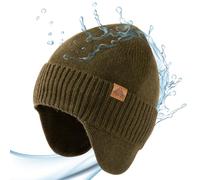 TOP-EX XL/XXL Unisex 80% Lana Merino Impermeabile Beanie, Caldo Cappello Invernale con Fodera in Pile & Ear Flap, Verde, M-L