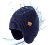 TOP-EX XL/XXL Unisex 80% lana merino impermeabile con paraorecchie, caldo berretto invernale lavorato a maglia con fodera in pile, 95562_Navy Blue, Medium-Large