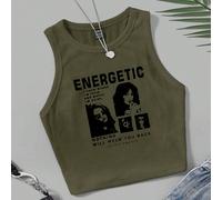 Top fasciante smanicato a maglia con stampa a fantasia per l'estate. ENERGIA SO DA DOVE VENGO E DOVE STO ANDANDO NIENTE TI TERRA' INDIETRO SIATE IL VOSTRO SOLE L,M,S,XL,XS,XXL,XXSAnimale,Lettere,sloga