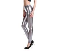 Top festivo, argento e nero metallizzato da donna, pantaloni lucidi, 80 pezzi, a vita alta, brillanti, leggings, feste, danza, discoteca, carnevale, spazio metallico, dorato, lucido, metallico