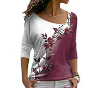 Top floreale da donna a maniche lunghe in poliestere con moderata elasticità, progettato con lunghezza regolare per uso quotidiano, vacanze, casa e club in tutte le stagioni (5XL D)