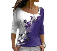 Top floreale da donna a maniche lunghe in poliestere con moderata elasticità, progettato con lunghezza regolare per uso quotidiano, vacanze, casa e club in tutte le stagioni (8XL A)