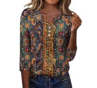 Top floreale da donna UK scollo a V bottoni camicette a maniche lunghe | Camicette floreali da donna UK eleganti top da donna camicie vintage stampate da donna tunica con bottoni