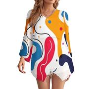 Top Girocollo con Motivo a Piume, Design 1-Doodle, Modello Ampio e Caldo