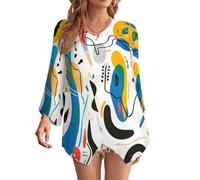 Top Girocollo con Motivo a Piume, Design 1-Doodle, Modello Ampio e Caldo