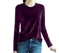 Top girocollo da donna taglie forti - top da donna in cotone a maniche lunghe - slim fit camicie spalle traforate splicing pullover elastico camicetta spalle dritte termiche letterarie e artistiche