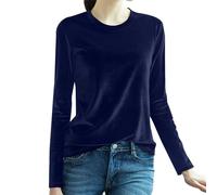 Top girocollo da donna taglie forti - top da donna in cotone a maniche lunghe - slim fit camicie spalle traforate splicing pullover elastico camicetta spalle dritte termiche letterarie e artistiche