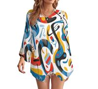 Top Girocollo design2-doodle, Modello Ampio e Caldo, con Motivo a Piume