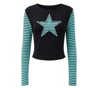 Top Grunge da donna con stampa a stelle a maniche lunghe | Maglione a girocollo stile Y2k anni '90 E-Girls Streetwear Harajuku Vintage Punk Grunge