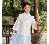 Top Hanfu Da Donna Suit Tang Blusa Ricamata Con Bottoni A Frog Collo Mandarino