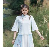 Top Hanfu Da Donna Suit Tang Blusa Ricamata Con Bottoni A Frog Collo Mandarino