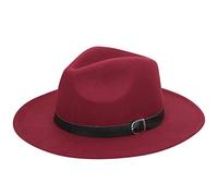 Top Hat Ink Caps Cappello da donna in lana schiacciabile Outback Cappello Panama cappello a tesa larga con cintura da parete porta berretto da baseball, Rosso vinaccia, Taglia unica