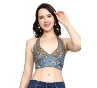 Top hippie da donna reversibile in seta con reggicalze Boho Crop Wear in seta...