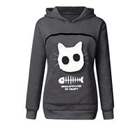 Top Hood Carry Pullover Camicetta Animal Pouch Felpa Donna Cat Camicetta da Donna Traspirante Maglia Scollo V (Dark Gray, L)