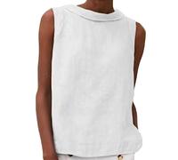 Top in cotone e lino da donna senza maniche basic estivo canotta casual girocollo camicetta vestibilità ampia comoda maglietta gilet, A1-bianco, XL