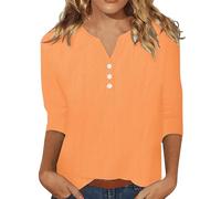 Top in cotone e lino da donna UK Summer Button Down Camicette da donna T-shirt con scollo a V Top a maniche lunghe allentato leggero traspirante camicetta lunga tinta unita oversize tunica top