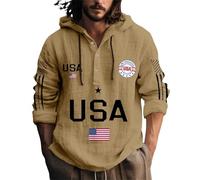 Top in lino con cappuccio con coulisse per uomo a maniche lunghe con scollo a V a mezze bottoni, vestibilità rilassata, camicie leggere traspiranti morbide e confortevoli, top vintage casual per le