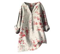 Top in lino con maniche a 3/4 da donna autunno 2024 abiti estivi oversize con scollo a V grafico da donna tuniche larghe da indossare con leggings Primavera a maniche lunghe comode camicie in garza a